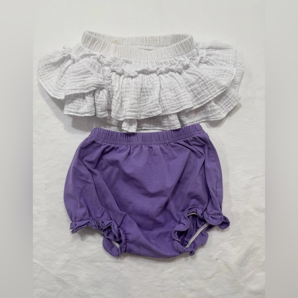 White and Purple Kids Ruffle Bloomers 6-12 m